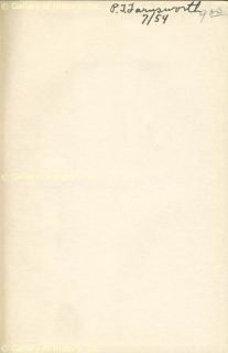 Philo T Farnsworth Book Signed 07 1954