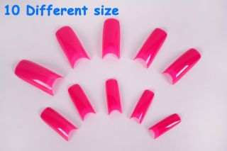 False Nail Tips 500pcs 10 Different Sizes Hot Pink French Acrylic UV