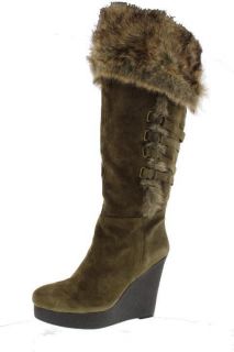 Nine West NEW Estrada Taupe Suede Faux Fur Fold Over Knee High Boots