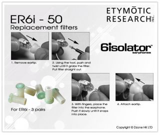 Genuine Etymotic Research ER6I 50 Replacement Filters 6 Pkg for ER 6i