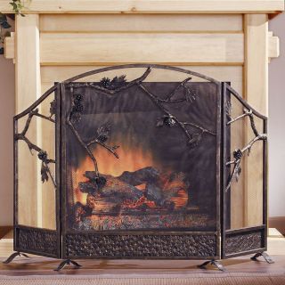 Pinecone Fireplace Screen Antique Bronze Cabin Lodge Rustic Decor Pine