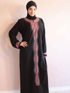 lovely black abaya with a beautiful pink embroidered floral design