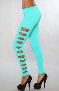 Tripp NYC The Puckerknit Cutout Leggings in Turquoise