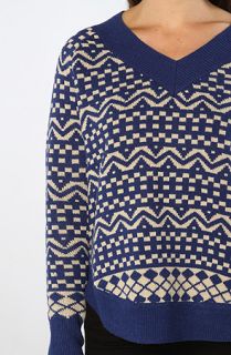  patterned crewneck sweater in blue and cream sale $ 50 95 $ 170 00