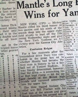  MANTLE Famous Yankees Stadium HOME RUN Upper Facade1963 Old Newspaper