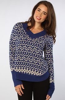 Funktional The Tucker Patterned Crewneck Sweater in Blue and Cream