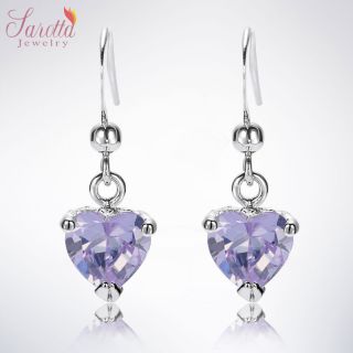 Fashion Jewelry Lady Heart Cut Purple Amethyst White Gold GP Dangle