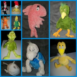  Dr Seuss Plush Characters Sneetch Cat in the Hat Grinch Fish Yertle