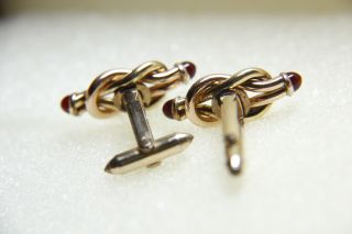  Vintage Original 1935 Love Knot Red Stone Yellow Gold Filled