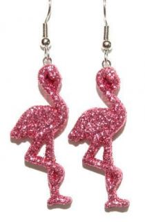 Pink Glitter Flamingo Dangle Earrings D079