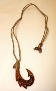 Hawaiian Jewelry Tribal Design Fish Hook Carved Choker/Necklace~ KOA
