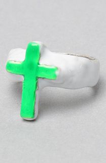 CHRISHABANA The My Enemy Cross Ring in Oxidized Rhodium and Green