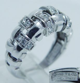  Signed Jewelry 18K Gold Tiffany Co Diamond Ring Band Italy 2002