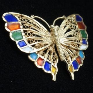 Butterfly Pin Vintage 14k Yellow Gold Enamel Turkey Feinstein