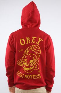 Obey The Destroyers Zip Up Hoody in Burgundy