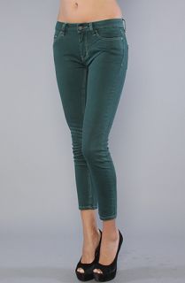 Insight The Run Down Skinny Denim Crop Pant in Bottle Green