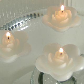 12 White Floating Rose Wedding Candles for Table Centerpiece Reception