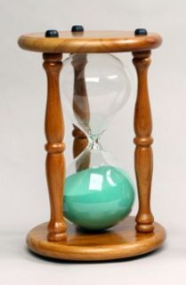 Sand Timer 30 Minute Green Hourglass Natural Wood Stand
