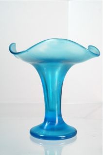 Antique Fenton Stretch Glass Iridescent Blue Vase 