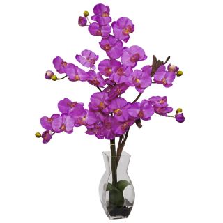 Silk Fake Orchid Purple Flower Arrangement w Glass Vase 1191 Or