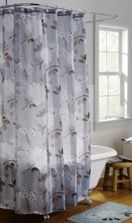 Blue Flower Floral Peony Shower Curtain Bath Mat Rug Set Ceramic