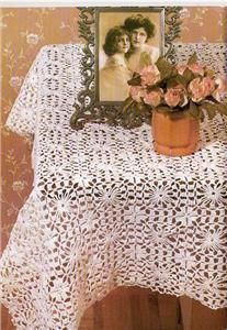 Lacy Fancy Flower Table Cloth Cover Crochet Pattern Old