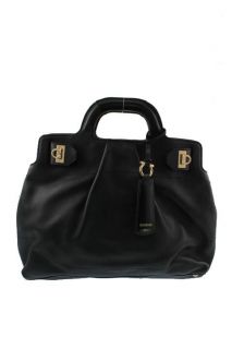 Salvatore Ferragamo Black Leather Embellished Satchel Handbag Purse