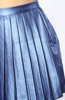 MINKPINK The Romy Michelle Faux Leather Pleated Skirt in Blue Pleated
