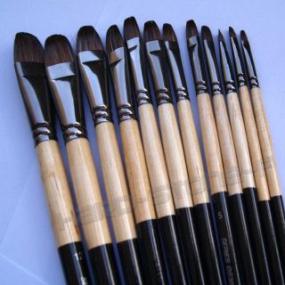 12 Pcs Filbert Artist Paint Brushes for Oil Acrylic Long Handle DS302