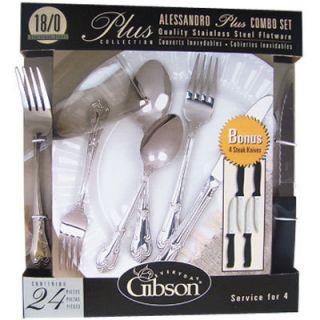 24 pc Gibson Stainless Steel Flatware Set Spoons Forks Knives