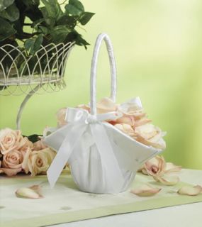 White Satin Wedding Flower Girl Basket 9 5 Tall