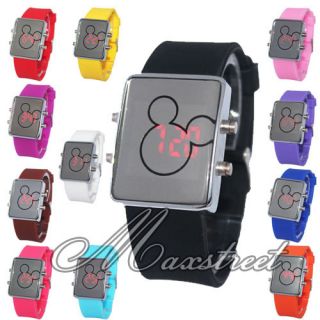  Red LED Digital Wrist Watch Mirror Face Soft Silicone Band Gift