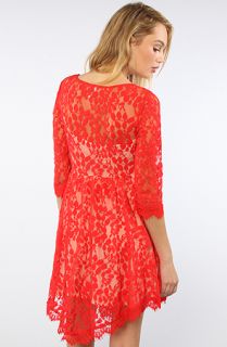 Free People The Floral Mesh Lace Dress in Hot Red