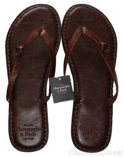  attached womens Abercrombie & Fitch leather flip flops in Dark Brown