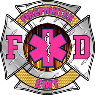 Firefighter Sticker DP Firefighter EMT Pink 4x4