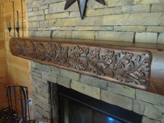 Rustic Fireplace Mantel with Oak Leaf Carving