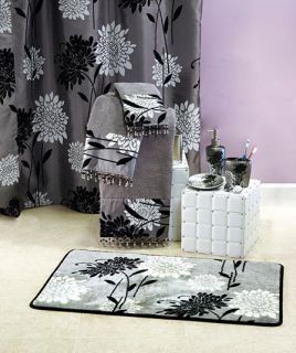  Black and Silver Nonslip Erica Floral Bathroom Floor Rug Mat
