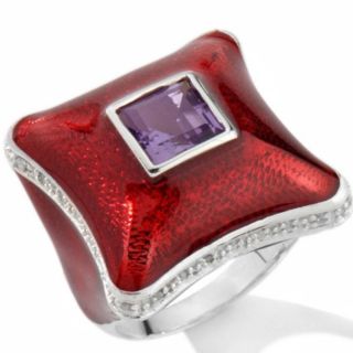  Chi by Falchi Sterling Silver Amethyst Diamond Red Enamel Ring 7 $