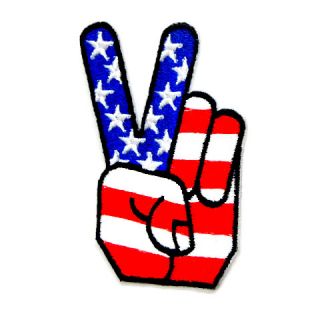 I0199 USA Flag Peace Symbol Finger Sew or Iron on Patch Embroidered