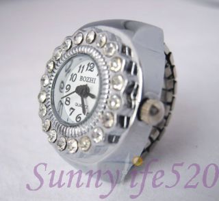 Vintage Silver Crystal Men Lady Ring Finger Watch