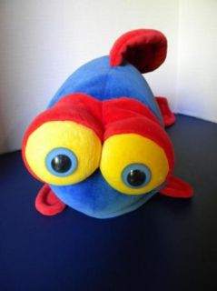 Plush Stuffed Huge FISH Blue Red Silly 3D Eyes Big Lips & Dots Funny