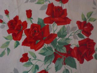 Vintage Red Rose Roses Flower Linen Tea Towel 18 x 33