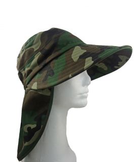 Fishing Summer Hat with Long Neck 4 Brim Army Camo