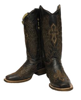 Ladies Corral Boots A1999 Brown Bone Wing and Cross Square Toe Free