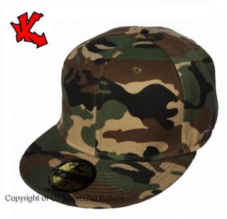 New Camo Army Style Flat Peak Fitted Baseball Cap 7 1 8