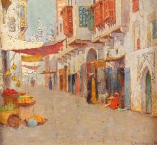 Edward Foote Listed Orientalist Impressionist Oil Painting Arab Fruit