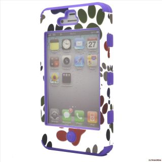 Dog Footprint Rugged Purple Silicone Case Cover for Apple iPhone 4 4S