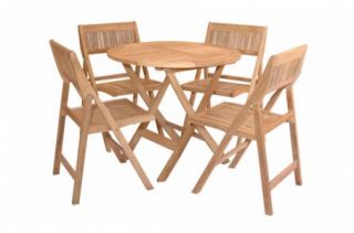 Solid Teak Patio Bistro Set Folding Furniture 4 Chairs
