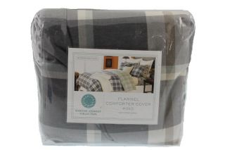  Windowpane Plaid Gray Flannel 106x90 Duvet Cover Bedding King