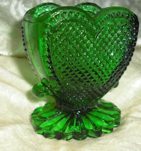 Vintage Degenhart Glass Green Sweetheart Toothpick Holder Hobnail